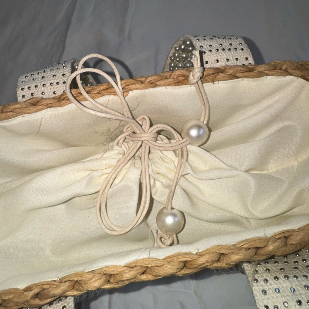 Chic Woven Purse with Pearl Accents - Picture 6 of 7